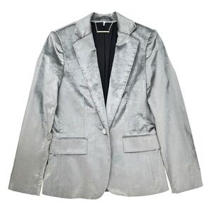 FRAME Silver Velvet Blazer Jacket With Single Button Closure & Notched Collar